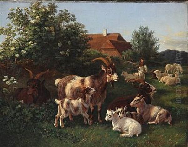 Landskab Med Geder Og Faar Oil Painting by Andreas Peter Madsen