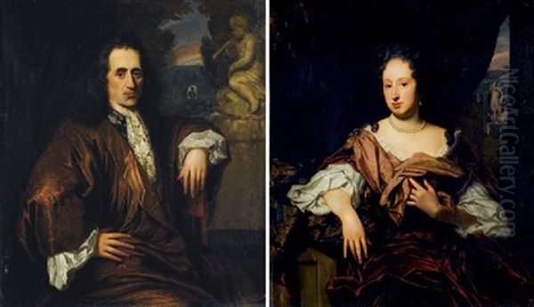 Portrait D'un Homme Sur Une Terrasse (+ Portrait D'une Femme Sur Une Terrasse; Pair) Oil Painting by Nicolaes Maes