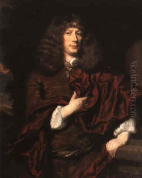 Portrait Of A Gentleman Wearing A Red Mantle Oil Painting by Nicolaes Maes