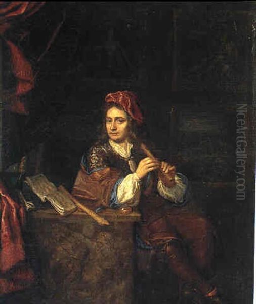 Portrait Of A Man In An Interior Oil Painting by Nicolaes Maes
