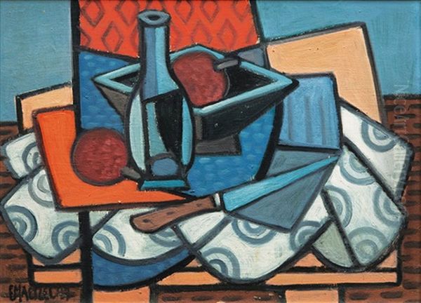 Still Life With Knife And Bottle Oil Painting by Emil Maetzel
