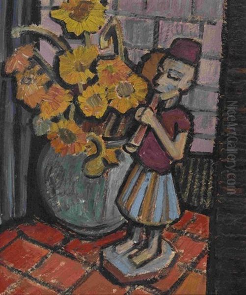 Blumenstillleben Mit Yoruba Figur Oil Painting by Emil Maetzel