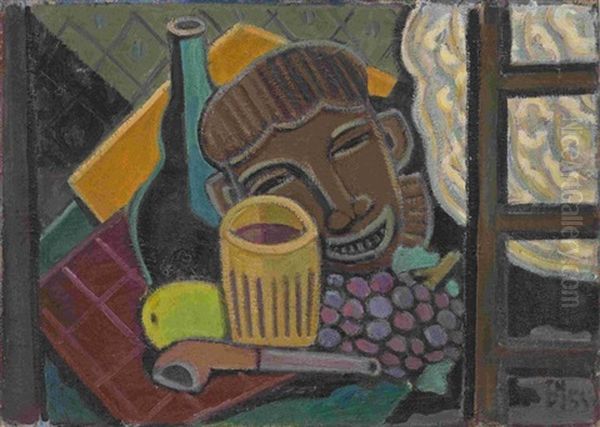 Stillleben Mit Kamerun-maske (die Weinselige Maske) Oil Painting by Emil Maetzel