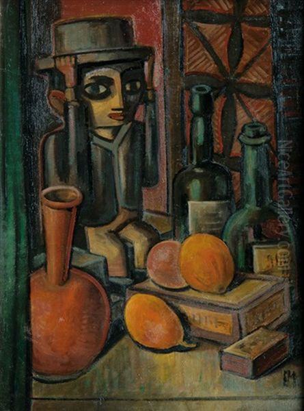 Still Life With Figurine Oil Painting by Emil Maetzel