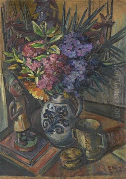 Blumenstillleben Mit Afrikanischer Figur Oil Painting by Emil Maetzel