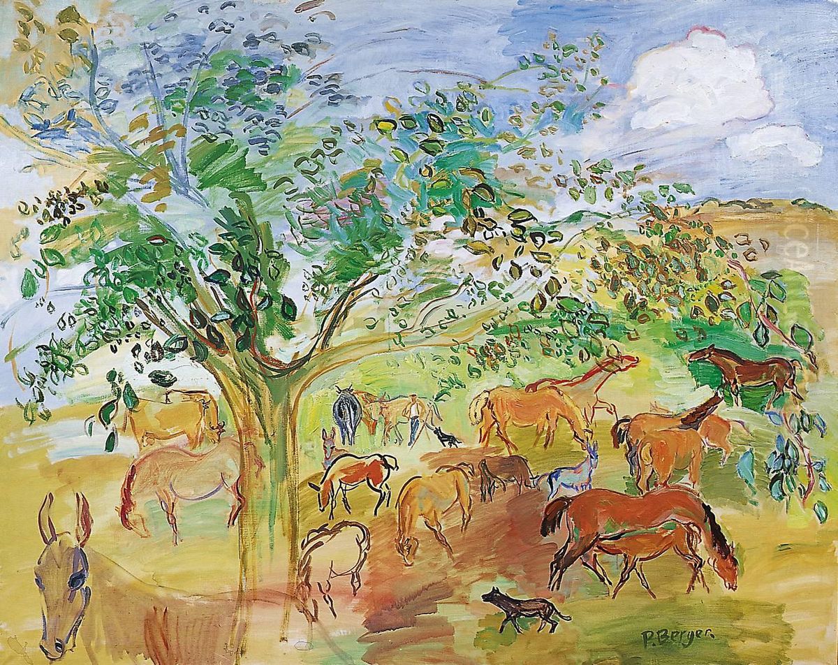 Chevaux Dans La Prairie Oil Painting by Paul Berger