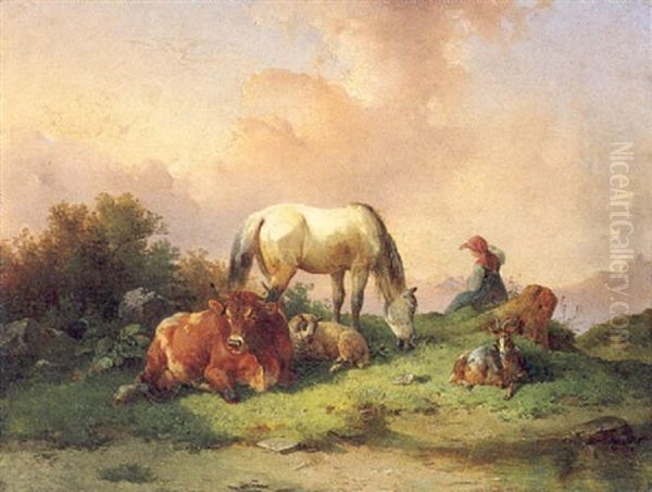 Weideidylle Oil Painting by Edmund Mahlknecht
