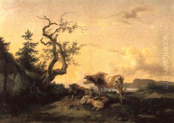 Weideszene Am Bachufer Oil Painting by Edmund Mahlknecht
