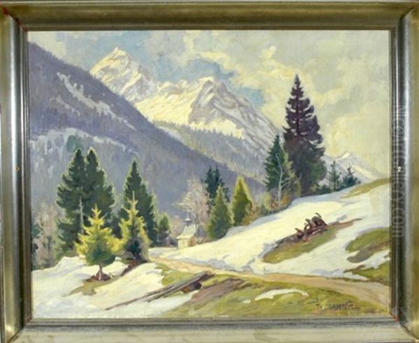 Kapelle Im Altschnee Mit Blick Auf Die Allgauer Berge Oil Painting by Richard Mahn