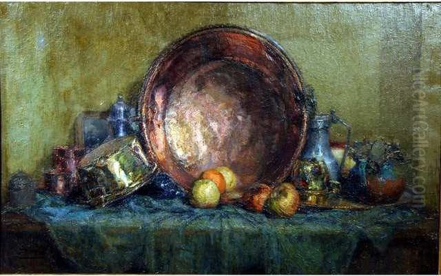 Nature Morte A La Bassine De Cuivre Huilesur Toile Signee En Bas A Gauche 73 X 115 Oil Painting by Joseph Berges