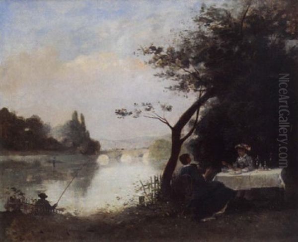 Guinguette Au Bord De L'eau Oil Painting by Gustave Maincent