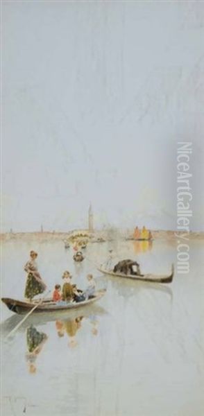 Barche In Laguna Oil Painting by Raffaele Mainella