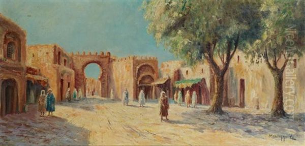Promeneurs Sur Une Place De Village Oil Painting by Louis Maisonneuve