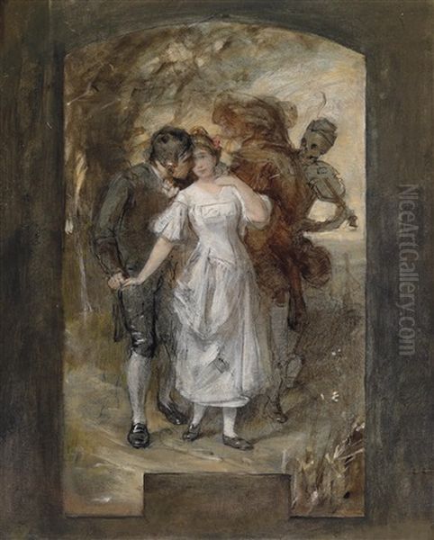 Junges Paar Und Der Tod Oil Painting by Hans Makart