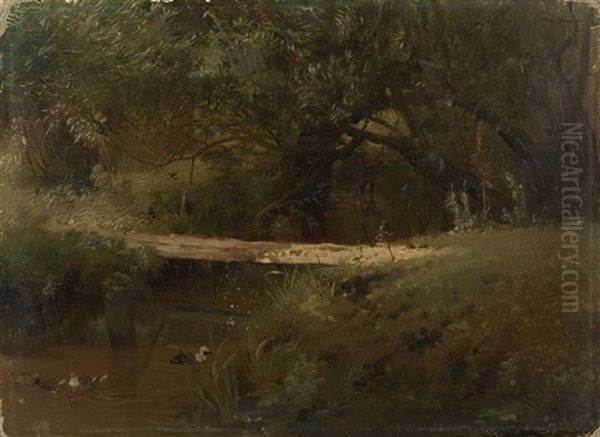 Forest Lake Oil Painting by Konstantin Egorovich Makovsky