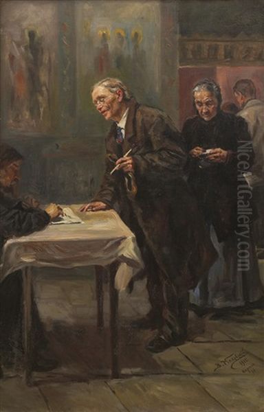 Registration Before Confession Oil Painting by Vladimir Egorovich Makovsky