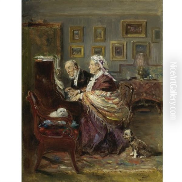 Four Hands Oil Painting by Vladimir Egorovic Makovsky