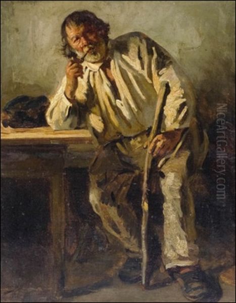 Piippua Polttava Mies Oil Painting by Vladimir Egorovich Makovsky