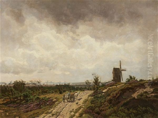 Summer Scene With A Mill And A View Of Schwerin Oil Painting by Karl Wilhelm Christian Malchin