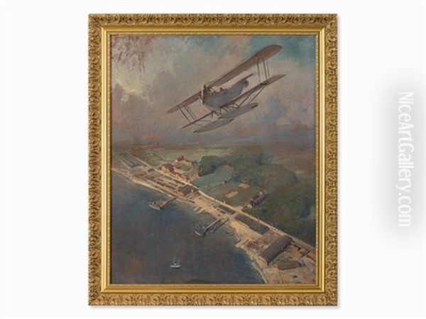 Biplane Of The German Empire Air Force Oil Painting by Karl Malchin