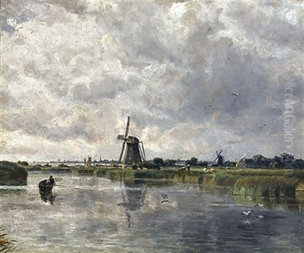Landschaft Mit Windmuhle Oil Painting by Karl Wilhelm Christian Malchin