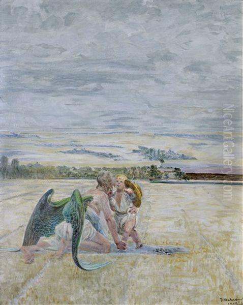 Angel And Shepherd Boy Oil Painting by Jacek Malczewski