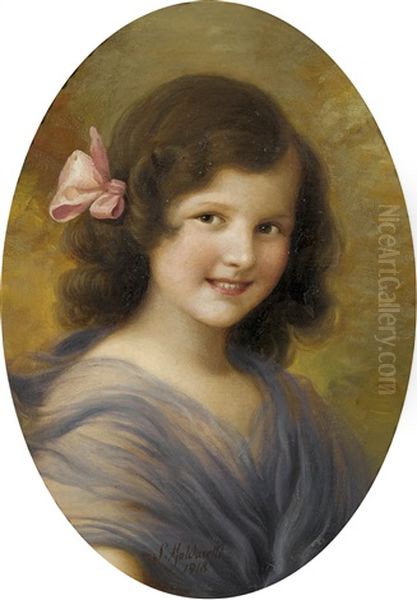 Portrat Eines Madchens Mit Rosafarbener Haarschleife Oil Painting by Salvatore Maldarelli