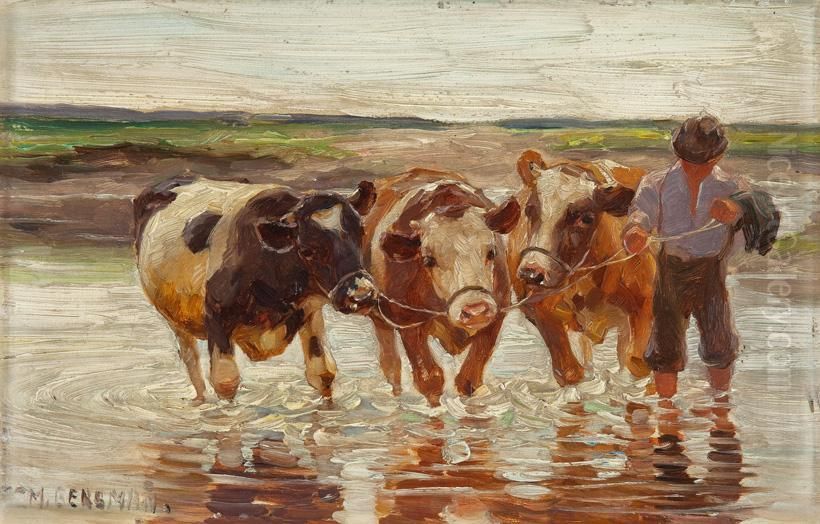 Durch Die Furt. Oil Painting by Max Bergmann
