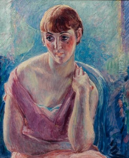 Buste De Femme A La Robe Mauve Oil Painting by William Malherbe