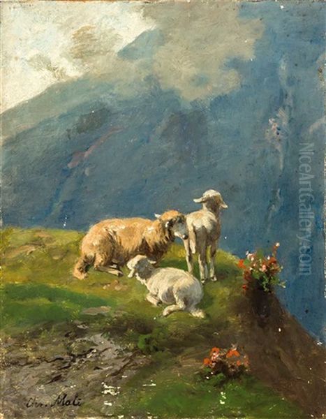 Schafe Auf Einer Hochalm Oil Painting by Christian Friedrich Mali