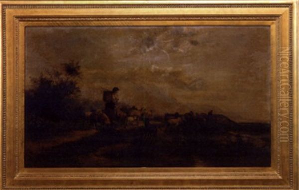 Shepherdess With Her Flock Oil Painting by Christian Friedrich Mali
