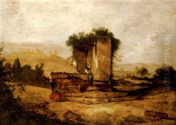 Christ And The Woman Of Samaria Oil Painting by Jacob Sibrandi Mancadan