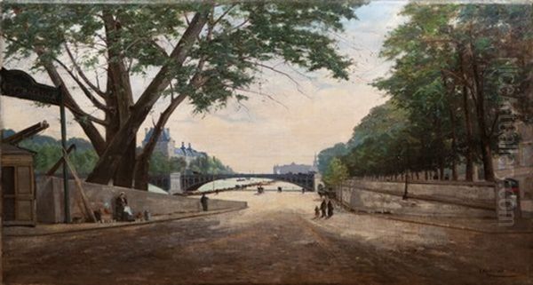 Vue Des Quais Du Louvre, Rive Gauche Oil Painting by Georges Paul Manceau