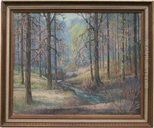 Forest Stream Landscape Oil Painting by Charles Johan Bergstrom