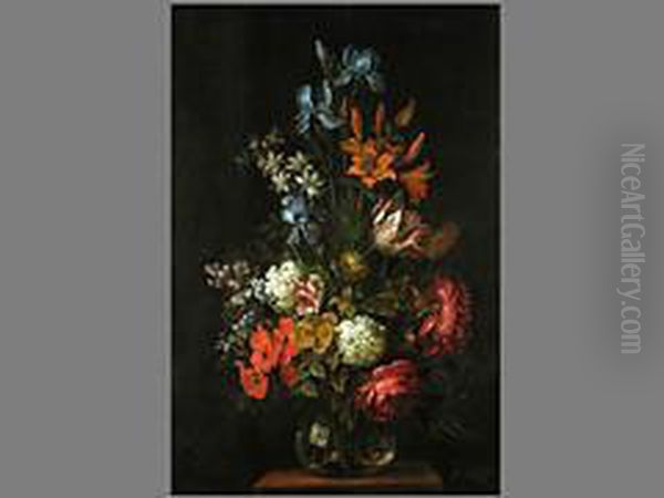 Blumenstillleben Mit Glasvase Oil Painting by Heinrich Berichau
