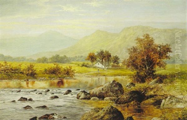 Untitled (house By River) Oil Painting by William Henry Mander