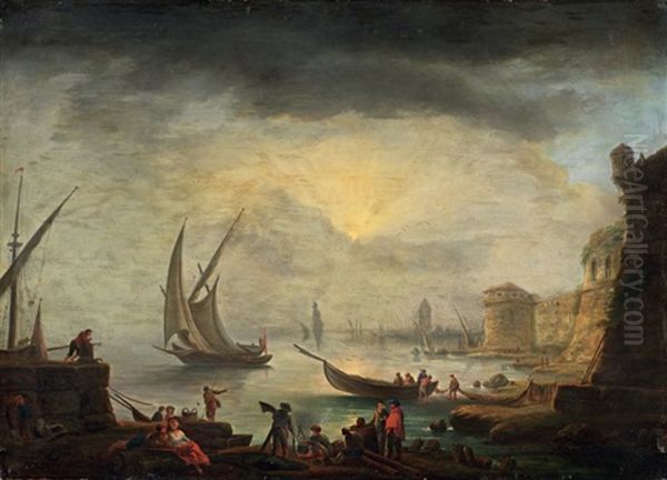 Veduta Di Porto Oil Painting by Adrien Manglard