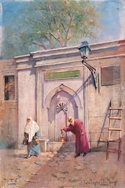 Cesme Basinda Hanimlar Oil Painting by Leonardo De Mango