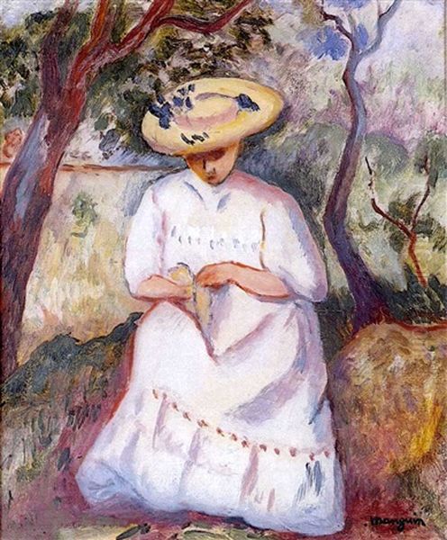 Jeanne Cousant Sous Un Chene-liege, Villa Demiere Oil Painting by Henri Charles Manguin