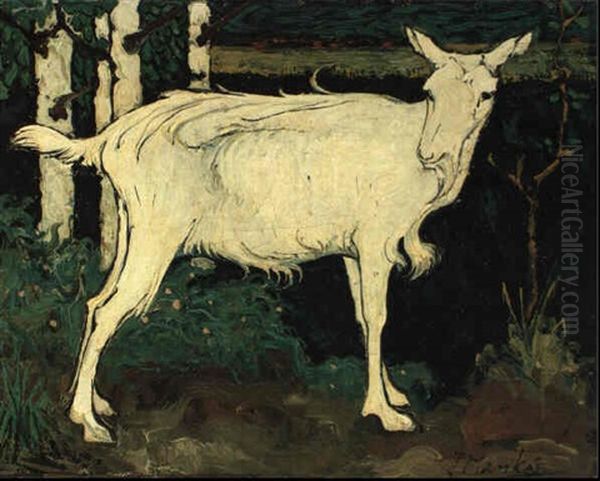 White Goat Oil Painting by Jan Mankes