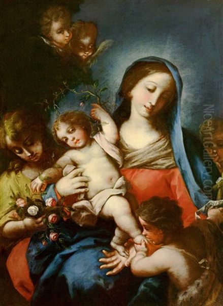 Madonna Mit Jesuskind Und Johannesknabe Unter Einem Rosenstrauch Oil Painting by Carlo Maratta