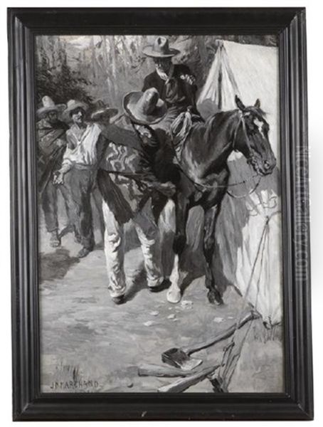 Cowboys And Vaqueros Having A Dispute Oil Painting by John (Norval) Marchand