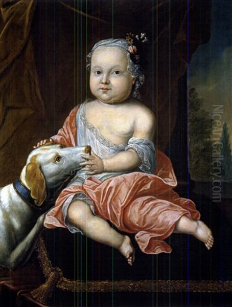 Portrait Eines Kleinen Madchens Mit Hund Oil Painting by George de Marees