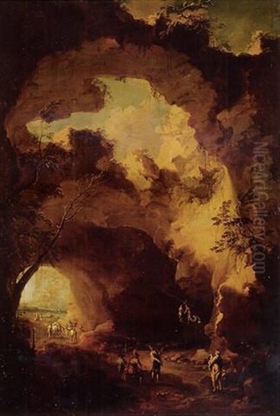 Landscape With A Rocky Arch And Figures Oil Painting by Antonio Maria Marini