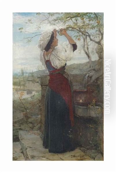 Gathering Fruits Oil Painting by Jacob Henricus Maris
