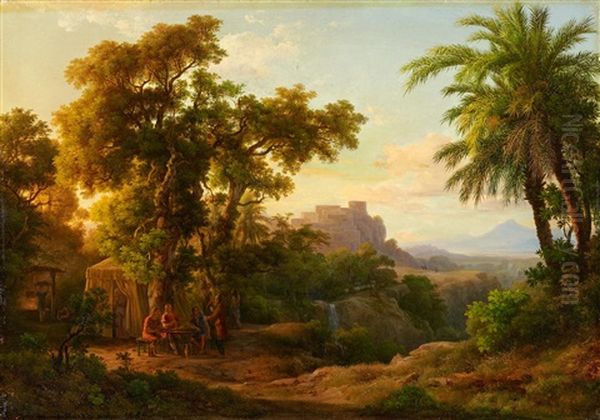 Abraham Bewirtet Die Engel Oil Painting by Karoly Marko the Elder