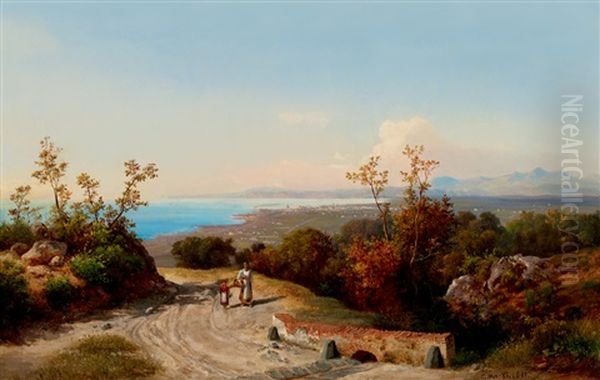 Seashore At Tuscany Oil Painting by Karoly Marko the Younger