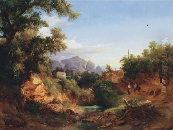Lovers In Italian Landscape Oil Painting by Karoly Marko the Younger