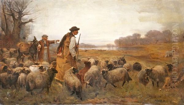 Pasztor Es Nyaja Oil Painting by Ferenc (Franz) Marko