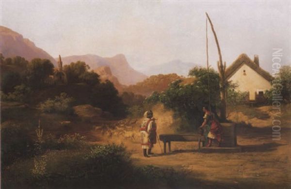 Udvarlas (courting) Oil Painting by Ferenc Marko